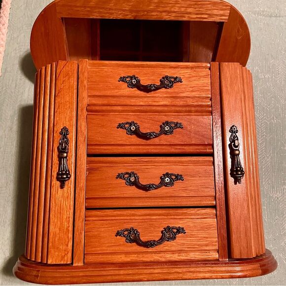 Mele & Co Vintage Wooden Jewelry Box w mirror, velvet lined drawers & side doors - Picture 1 of 15